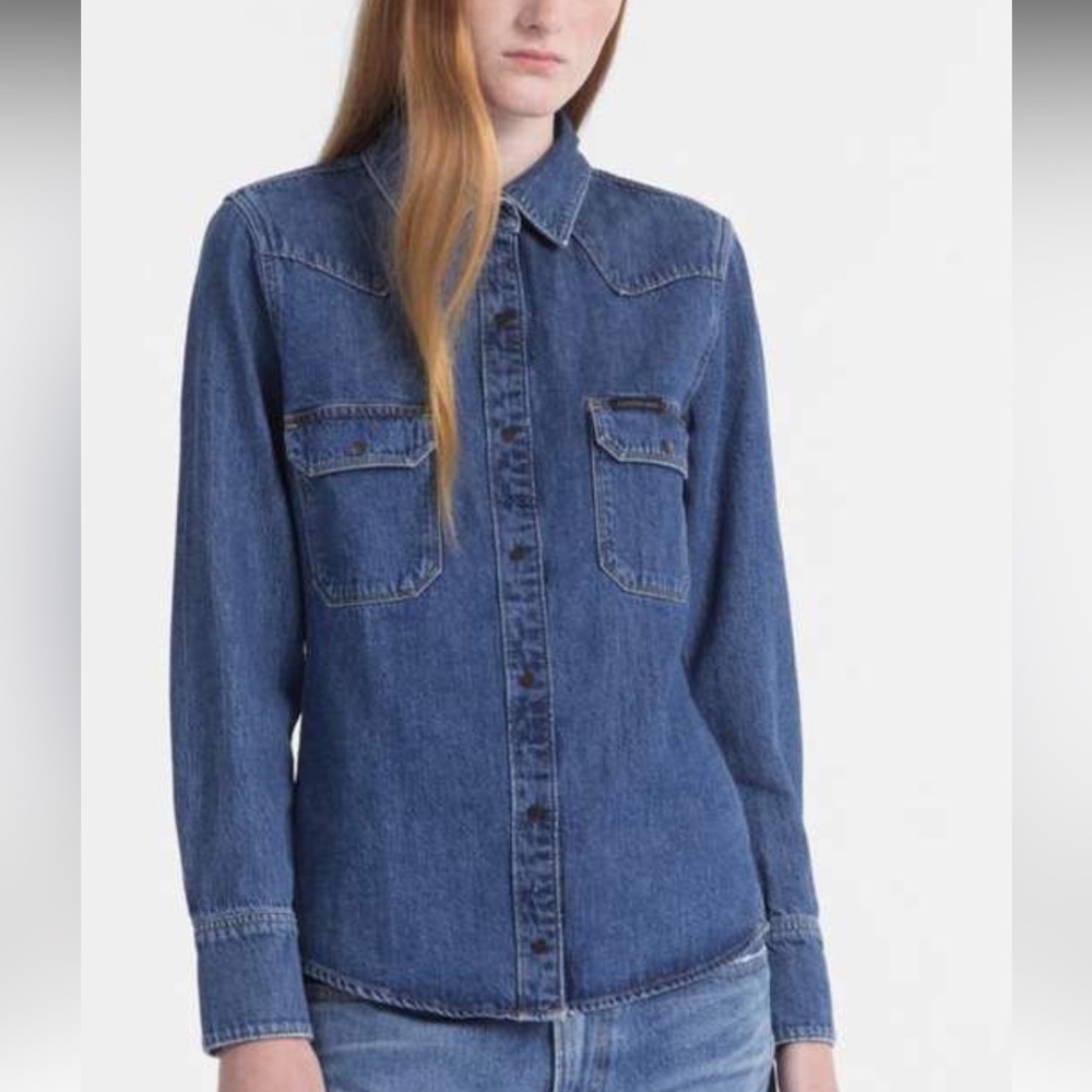 Calvin Klein Blue Denim Western Button-Up NWT